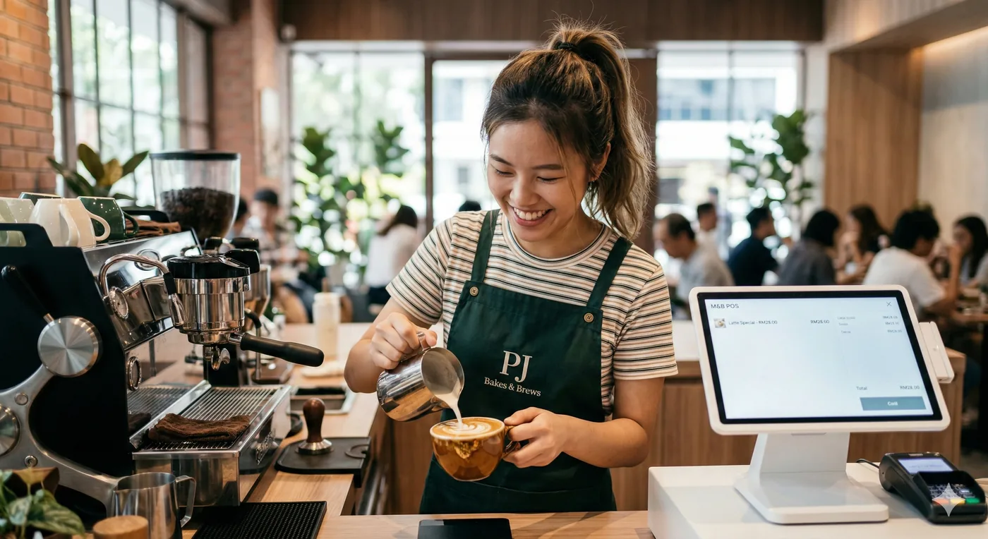 Barista using POS support workflow at a cafe