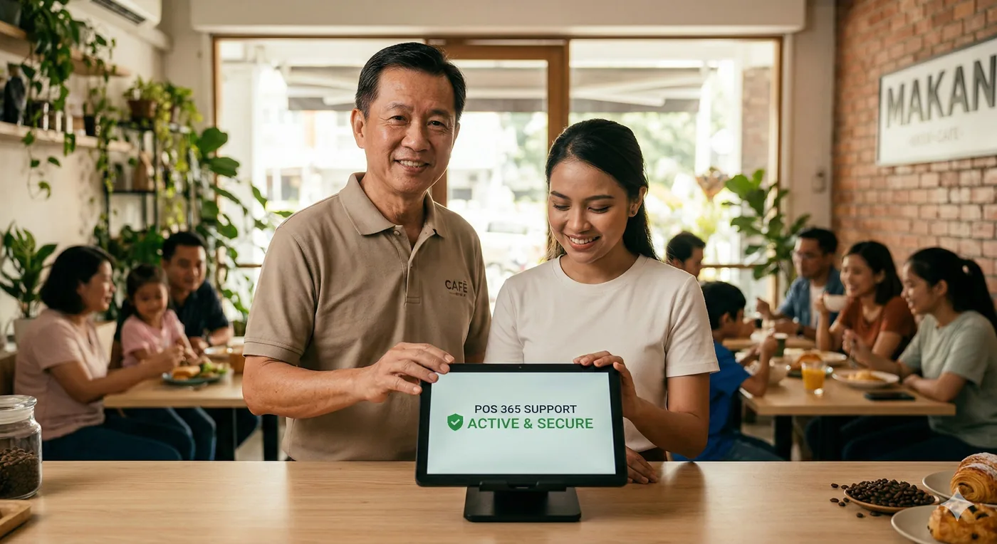 GOPOS 365 support team with merchant at a restaurant